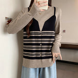 Plus Size Contrast Color Striped Fake Two Pieces Sweater