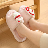 Christmas Shoes Ins Santa Claus Open-toe Cotton Slippers Winter Home Indoor Floor Plush Warm Furry Slippers Women