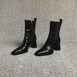 Square Head Boots With Chunky Heels Women