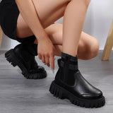 Fashion Mid-tube Boots With Zipper Design Non-slip Thick Sole Elastic Knitted Patchwork Boots For Women Round Toe Shoes Winter