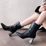 Square Head Boots With Chunky Heels Women