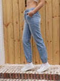 Casual Jeans Light Blue Elastic Waist String Trousers