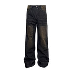 Washed Straight Dirty Mud Textured Deconstructed Jeans