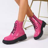 Women's Bright Leather Side Zipper Martin Boots