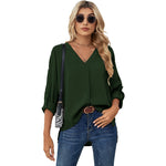 Chiffon Shirt Spring Summer Sexy V-Neck Loose Large Size Shirt Fashion Long Sleeve Top