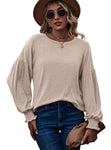 Women's Top Autumn and Winter New Round Neck Pleated Lantern Sleeve Long T-shirt