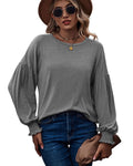 Women's Top Autumn and Winter New Round Neck Pleated Lantern Sleeve Long T-shirt