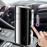 70W Real-time Temperature Vehicle Heating Cup 12V 24V Waterproof Stainless Steel Car Kettle Water Heater Car Mug Travel Kettle