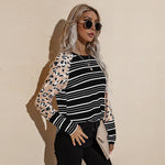 Women's Autumn And Winter Long Sleeve Striped T-Shirt Round Neck Loose Short Top