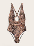 Leopard Criss Cross One Piece Swimsuit - shop.livefree.co.uk
