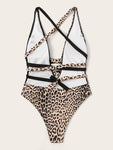 Contrast Leopard Self Tie One Piece Swimsuit - shop.livefree.co.uk