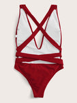 Self Tie Plunging One Piece Swimsuit - shop.livefree.co.uk