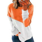 Women's New Color Matching Long Sleeved Round Neck Contrast Color Loose Sweater T-Shirt Top For Girl