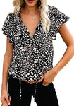 Women's Spring/Summer New Casual Printed V-Neck Short Sleeve Shirt Loose Top