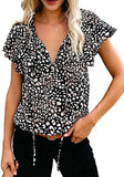 Women's Spring/Summer New Casual Printed V-Neck Short Sleeve Shirt Loose Top