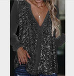 Casual sequined V-neck long-sleeved loose chiffon shirt for women