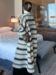 Women Woolen Coat Striped Elegant Simple Style New Lapel Long Sleeve Loose Fit Fashion Trend Autumn Winter