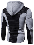 Drawstring Zip Up Color Block Hoodie