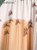 Summer Women Loose Shirt Traf Shirring Trim Scenery Print Raglan Sleeve Casual Blouses Female Chic Oversized Tops