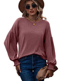 Women's Top Autumn and Winter New Round Neck Pleated Lantern Sleeve Long T-shirt