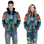 QNPQYX Women Man Winter Streetwear Hoodies Tops 3D Astronaut Space Suit Pullover Sweatshirt Terror Pocket Outwear Warm Hoodies