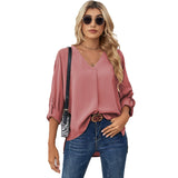 Chiffon Shirt Spring Summer Sexy V-Neck Loose Large Size Shirt Fashion Long Sleeve Top