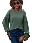 Women's Top Autumn and Winter New Round Neck Pleated Lantern Sleeve Long T-shirt