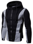 Drawstring Zip Up Color Block Hoodie