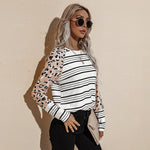 Women's Autumn And Winter Long Sleeve Striped T-Shirt Round Neck Loose Short Top