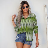 Early Autumn New Cardigan Top Women's Lapel Long-Sleeved Striped Shirt