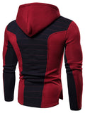 Drawstring Zip Up Color Block Hoodie