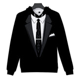 Men Suit Black hoodie Pattern 3D Print Long Sleeve Caps Sweatshirt Pullover sudaderas para hombre mens hoodies