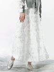 Autumn New Style Fried Street Fashion Eyelashes Lace Fringed Large Swing Design Skirt High Waist Long Skirt