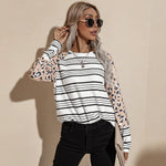 Women's Autumn And Winter Long Sleeve Striped T-Shirt Round Neck Loose Short Top
