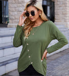 Fashion New Button Long Sleeve Casual Round Neck T-Shirt Casual Women's Top