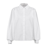 New Style Pure Cotton Shirt Temperament Puff Sleeve Top Pure Cotton White Shirt Professional Women's Clothing