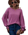 Women's Top Autumn and Winter New Round Neck Pleated Lantern Sleeve Long T-shirt