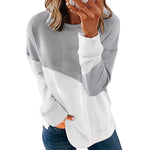 Women's New Color Matching Long Sleeved Round Neck Contrast Color Loose Sweater T-Shirt Top For Girl