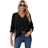 Chiffon Shirt Spring Summer Sexy V-Neck Loose Large Size Shirt Fashion Long Sleeve Top