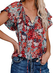 Women's Spring/Summer New Casual Printed V-Neck Short Sleeve Shirt Loose Top