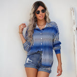 Early Autumn New Cardigan Top Women's Lapel Long-Sleeved Striped Shirt