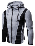 Drawstring Zip Up Color Block Hoodie