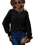Women's Top Autumn and Winter New Round Neck Pleated Lantern Sleeve Long T-shirt