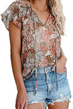 Women's Spring/Summer New Casual Printed V-Neck Short Sleeve Shirt Loose Top