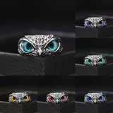 NEW Retro Cute Simple Design Owl Ring Multicolor Eyes Silver Color Men Women Engagement Wedding Rings Jewelry Gifts Resizable