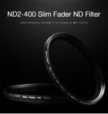 Dynamic ND2-400 Filter 52MM 58MM 62MM 67MM 72MM 77MM Slim Fader Variable ND Lens Filter Adjustable ND2 to ND400 Neutral Density