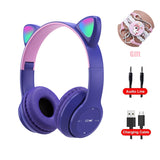 Pink Girl Wireless Headphones RGB Cute Cat Ears Headset With Microphone Noise Cancelling Kid Stereo Music casco Children's Gifts