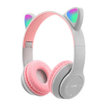 Pink Girl Wireless Headphones RGB Cute Cat Ears Headset With Microphone Noise Cancelling Kid Stereo Music casco Children's Gifts