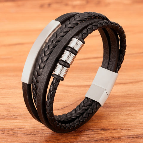XQNI Fashion New Style Hand-woven Multi-layer Combination Accessory Stainless Steel Men&#39;s Leather Bracelet Classic Gift Big Sale