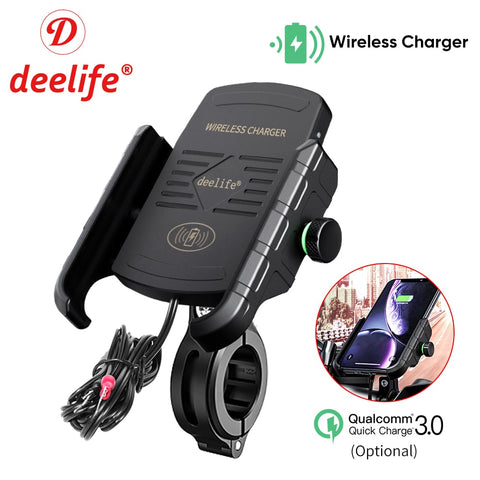 Deelife Mobile Phone Holder Motorcycle Smartphone Support for Moto Motor Motorbike Handlebar Mount Stand with Wireless Charger